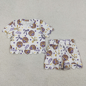 Ensemble de vêtements d'été pour filles, style décontracté, avec nœuds et imprimé étoiles, coupe festonnée, doux, pour les vacances, vêtements de mode en gros - Product Image 6