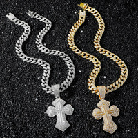 Collier chaîne cubaine Iced Out avec pendentif croix en strass, bijoux hip-hop dorés et argentés pour hommes et femmes, style streetwear