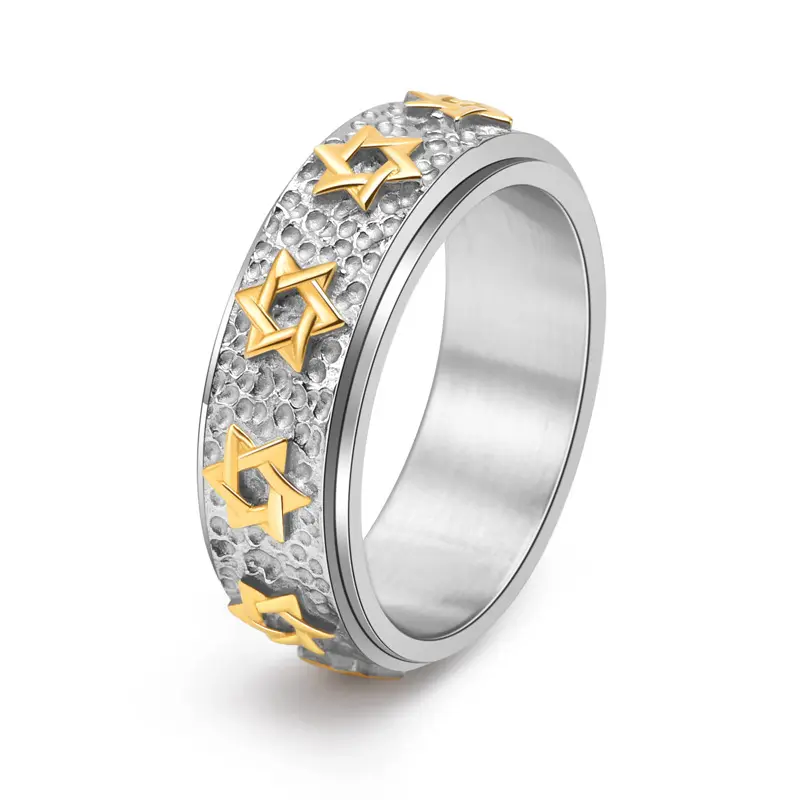 2023 anel de aço inoxidável masculino moderno, joias giratórias para aliviar o stress star of david