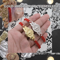 Bracelet en fil tressé fait main multicolore plaqué or 18 carats avec motif géométrique et icône religieuse Vierge Marie, idéal pour les occasions festives