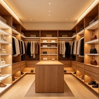 Système de dressing moderne sur mesure en MDF avec éclairage LED intégré, organisateur de grande capacité, îlot central écologique
