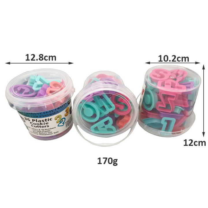 36 Pieces Bucket Alphabet Letter and Number Fondant Biscuit Dough Clay ...