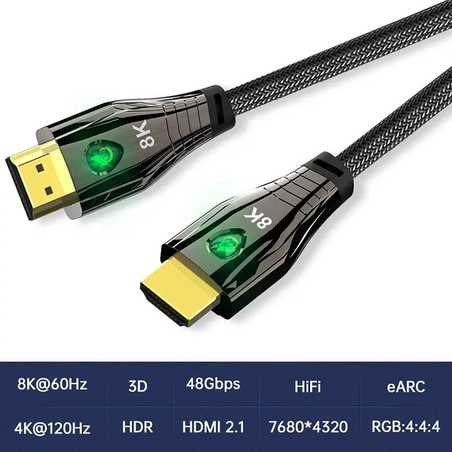 2.1 Cable 8K 60Hz 48Gbps Twisted Pair Coaxial Braid PVC Gold Plated Connectors Monitor Game Console TV Computer DVD Player