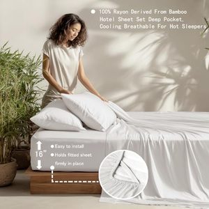 Juego <span class=keywords><strong>de</strong></span> Sábanas Cómodas y Suaves <span class=keywords><strong>de</strong></span> Fácil Cuidado, 100% Rayón Derivado del Bambú, Refrescantes y Transpirables - Product Image 4