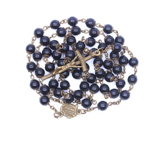 Cattolico fatto a mano Lours centrotavola rosari 8mm perle di pietra nera per fare gioielli - Product Image 1