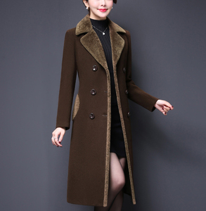 معطف طويل من الصوف بياقة مزدوجة الصدر للنساء معاطف نسائية معاطف شتوية طويلة من الصوف معاطف نسائية - Product Image 2