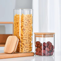 Milieuvriendelijke Luchtdichte Voedselopslag Glazen Container Hoge Borosilicaat Vierkante Glazen Opslagpot Met Bamboe Deksels