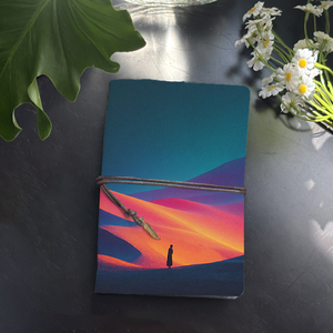 Cuaderno A6, regalo de Acción de Gracias para colegas que se trasladan a otras ramas con persona, dunas de arena del desierto, impresiones del cielo en el Co - Product Image 1
