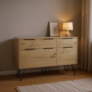 Cómoda Augusta de Roble Claro con 4 Cajones y Patas de Horquilla, Mueble Moderno para Dormitorio - Product Image 2