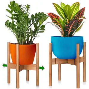 Pot tanaman bambu, dapat disesuaikan Pot tanaman bambu berdiri cocok hingga 12 inci Pot kayu alami untuk dalam ruangan luar ruangan Modern dekorasi rumah