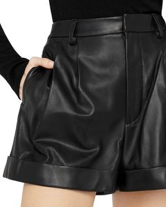 Pantaloni corti personalizzati di alta qualità pantaloni a vita alta pantaloni da <span class=keywords><strong>donna</strong></span> neri in pelle sintetica - Product Image 4