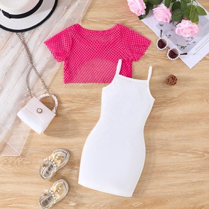 Ensemble de 2 pièces pour bébé fille de 1 à 5 ans, haut à manches courtes en maille tendance, robe sans manches, tenue d'été pour tout-petits - Product Image 3