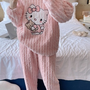 <span class=keywords><strong>Pigiama</strong></span> in pile da <span class=keywords><strong>donna</strong></span> <span class=keywords><strong>con</strong></span> stampa gatto, vita elasticizzata, maniche lunghe, abbigliamento da casa e da notte, <span class=keywords><strong>con</strong></span> logo frontale, per autunno e primavera - Product Image 2