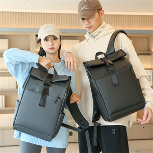 Laptop <b>Backpack</b> 15.6-Inch Large Capacity <b>Roll</b>-Top Flap Business Travel Unisex Shoulder Straps Solid Color Fall 2024 - Product Image 1
