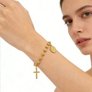 Bracelets religieux en acier inoxydable 316L plaqué or 14k 18k avec breloques, chapelet, bracelet Vierge Marie pour femmes et hommes - Product Image 2