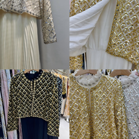 Ensemble de tenue modeste pour femme, style Moyen-Orient, avec veste courte perlée ivoire de qualité supérieure et robe longue plissée, idéal pour l'Aïd, vente en gros, nouveauté