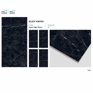 กระเบื้องปูพื้นและผนังพอร์ซเลนเคลือบเงาสีดำพรีเมียม ขนาด 24x48 นิ้ว ผิวขัดเงา สำหรับการออกแบบตกแต่งภายในสไตล์ร่วมสมัย - Product Image 1