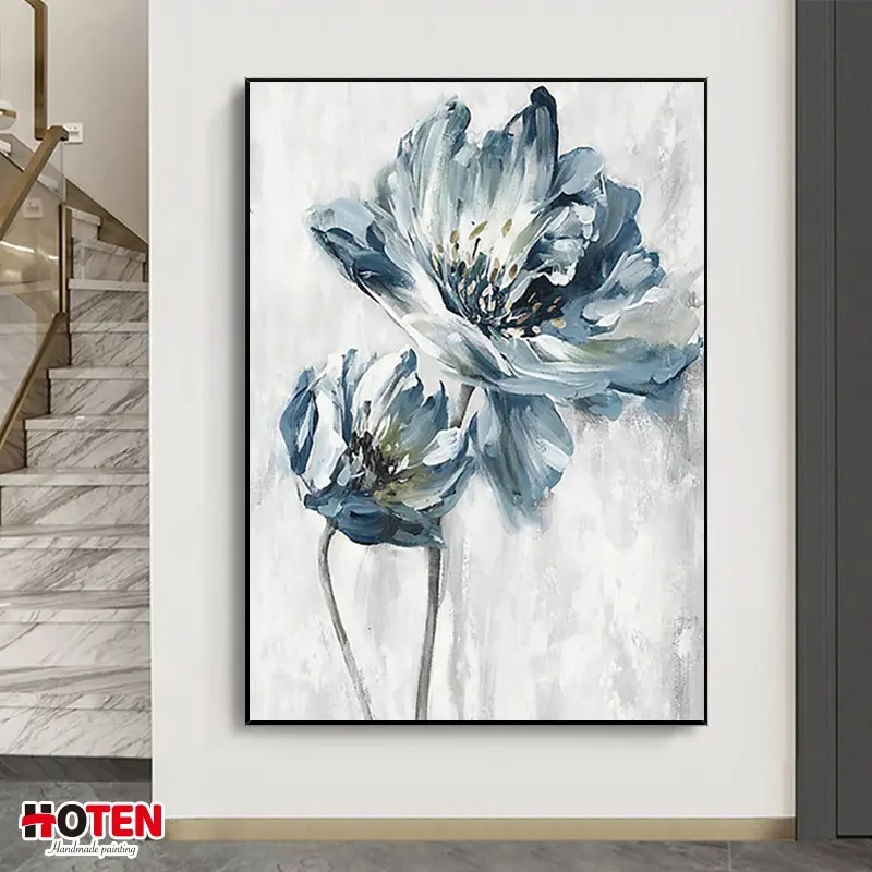 Hand-painted Art Flower Oil Painting Modern Simple Abstract Blue Flower Large Decorative Painting Customizable Products