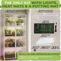 Modernes PVC-Innengewächshaus mit Wachstumsbeleuchtung - 4 Ebenen, 2 Heizmatten, 4 Dimmbare 15W Vollspektrum LED-Lichtstreifen