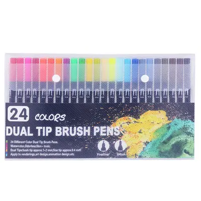 アートスクール書道絵画スケッチ用24色デュアルチップライティング水彩ブラシペンマーカー