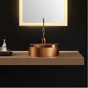 Amaxo Vòng 304 Thép Không Gỉ Vàng Rửa Trên Counter <span class=keywords><strong>Top</strong></span> Núi Nhà Khách Sạn Nhà Hàng Nhà Vệ Sinh Phòng Tắm Bồn Rửa - Product Image 3