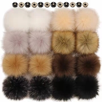 Pompom Bulu Rubah Imitasi Lembut Dengan Kancing 12 cm DIY Bulu Rubah Multi Warna Pompom Bulu Imitasi untuk Syal Topi Tas Aksesoris