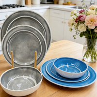 Assiettes et bols en mélamine de style occidental vintage et classique, adaptés aux aliments, avec finition gris dégradé pour les repas en famille