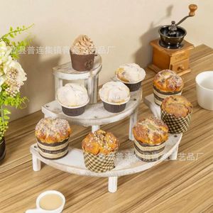 Wooden Cosmetic Display Rack Semi Circular Solid Wood Makeup Organizer Retro Style <b>Desktop</b> Stand - Product Image 3