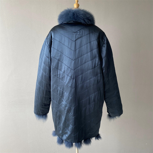2024 inverno giacca di vera pelliccia di volpe fodera di seta liscia caldo esterno lungo di lusso all'ingrosso 100% tessuto di seta cappotto reversibile da donna - Product Image 4