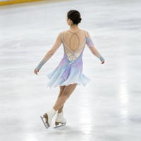 Robe de patinage artistique à épaules dénudées, dégradé violet-bleu orné de strass, en tissu mesh pour compétition et spectacle sur glace (adultes et enfants)