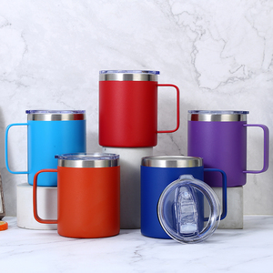 Taza de <span class=keywords><strong>Café</strong></span> de Acero Inoxidable de 12 oz con Logotipo Personalizado al por Mayor, Vaso Térmico de Doble Pared con Asa y Tapa, para Cerveza y Vino - Product Image 4