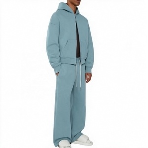 YITE Custom Logo Streetwear Boxy <strong>Cropped</strong> <strong>Zip</strong> <strong>up</strong> <strong>Hoodies</strong> and Sweatpants Set Manufacturer Oversized Blank Sport Men's Tracksuit - Product Image 1