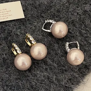 Vershal A-490 Cute Minimalist Luxury Jewelry 18K Gold Plated High Quality Pink Pearl Zircon Hoop Earrings