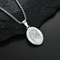 Collier unisexe d'été tendance en acier inoxydable avec pendentif Saint-Michel en bambou, style transfrontalier