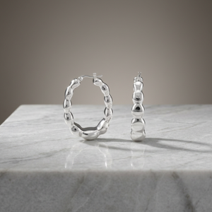 Pendientes de Aro Ovalados Abombados de Plata de Ley 925, Modernos [dia. 7.0 mm] - Product Image 3