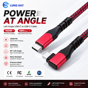 Cable USB C a USB C de Alta Gama Lung Kay de 90 Grados, 20 Gbps, PD 5A, 100 W, Carga Rápida, Cable de Datos Trenzado Tipo C para Laptop y VR - Product Image 1