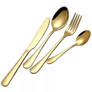 婚礼黄金餐具套装勺叉叉刀不锈钢金制平板套装金银器