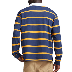 Polo transpirable <span class=keywords><strong>de</strong></span> algodón al por mayor, camiseta <span class=keywords><strong>de</strong></span> <span class=keywords><strong>manga</strong></span> <span class=keywords><strong>larga</strong></span> con logotipo personalizado para hombre, camiseta barata <span class=keywords><strong>de</strong></span> punto a rayas con serigrafía estampada - Product Image 2