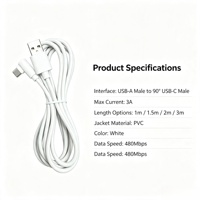 Câble coudé Type-C Togudu T-238 à 90 degrés, charge rapide 2A, synchronisation des données 480 Mbps, PVC, pour jeux, en forme de L, pour téléphone portable, 1m-3m