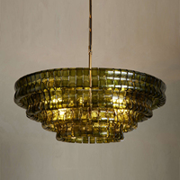 Lustre suspendu circulaire en verre soufflé à la main, double couche ondulée, couleur olive, pour hôtel de charme côtier