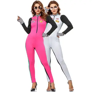 Cheap Promotional Adult Racer Costume for Women Race Car Driver Jumpsuit Sexy Halloween Costumes