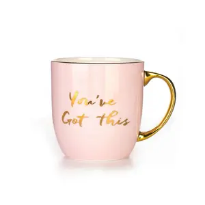 Taza de café con mango de oro real, color rosa y blanco, taza de esmalte para tazas de regalo - Product Image 1