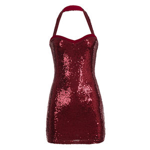 Vestido de Fiesta Rojo con Lentejuelas, Tejido de Punto, Estilo Patchwork, Espalda Descubierta, Ajustado, Mini, en Oferta, para Nochevieja - Product Image 6