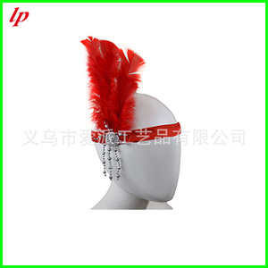 Feather Headband 1920s Party Style Black Red White <b>Gatsby</b> Audrey Hepburn Costume <b>Accessory</b> LPP4391 - Product Image 3