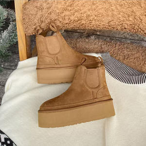 2025 hiver femmes cuir laine-doublé <span class=keywords><strong>Chelsea</strong></span> bottes semelle épaisse courte longueur isolé chaud nord-est coton bottes de neige - Product Image 6