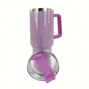 Gobelet de voyage isotherme réutilisable en acier inoxydable à double paroi de 40 oz, tasse à café pour voiture avec poignée et couvercle à paille - Product Image 2