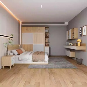 Ensemble de chambre à coucher d'hôtel moderne à prix bas pour les studios, lit en bois durable, armoire et bureau mural - Product Image 1