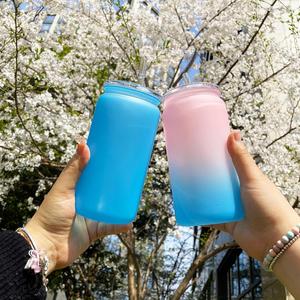 Ready to Ship 16Oz Ombre Jelly Plastic Acrylic Soda Beer Can for Uv Dtf Wraps With Colorful Pp Lids - Product Image 2