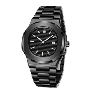 Dầu Áp Lực Quay Số Thị Trường Chứng Khoán Đen Cổ Tay Watch Với Thép Không Gỉ Bướm Khóa Quartz Xem Sang Trọng