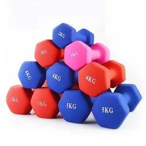 Venta caliente de fábrica personalizado gimnasio equipo de fitness deportes inmersión colorido neopreno hexagonal mancuerna conjunto con estante